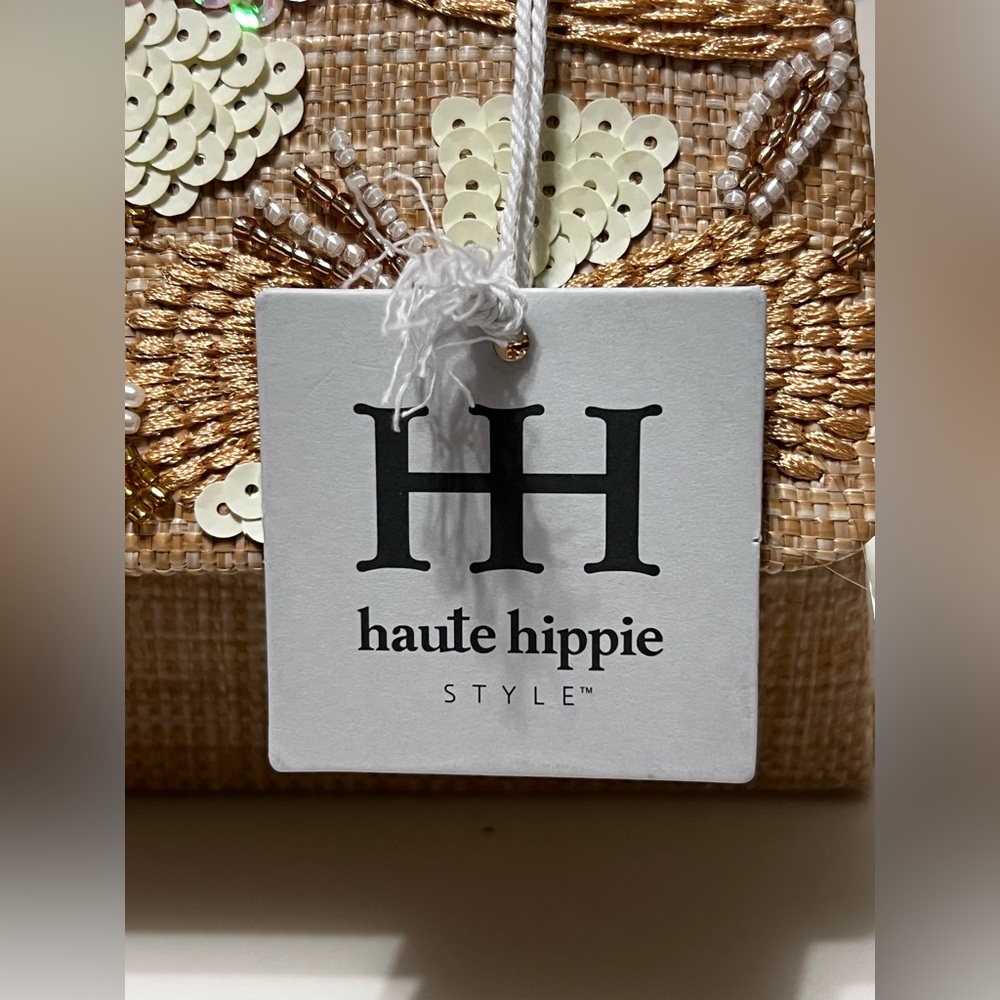 Haute Hippie Embellished Raffia Bamboo Handle Sachel Detachable Gold Chain Strap - Picture 10 of 10